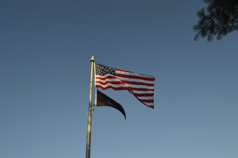 United States flag flying against a clear sky